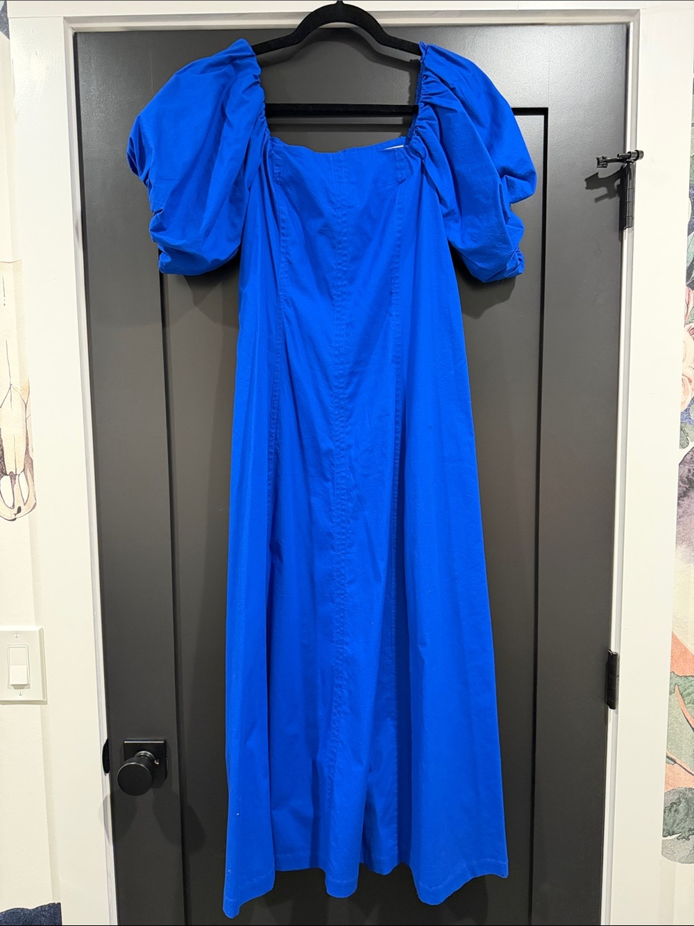 LOFT Bold Blue Puff Sleeve Midi Dress